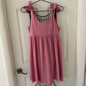 Wild Fable Pink Tie Babydoll Mini Dress Sleeveless Textured Crepe Sz M EUC